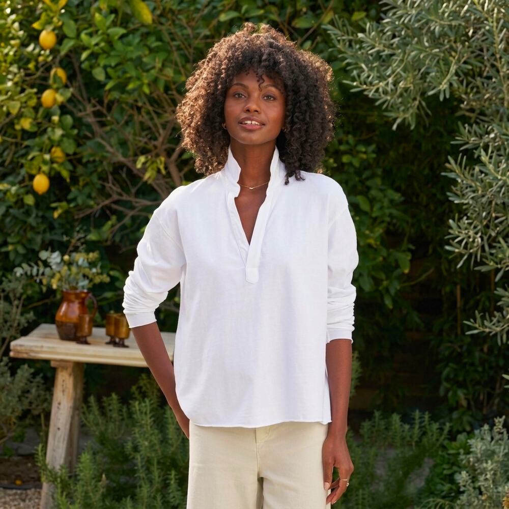 Frank & Eileen Henley Popover Shirt Patrick Raw Hem Long Sleeve White Size XS - Picture 1 of 8